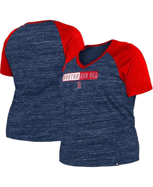 Womens New Era Boston Red Sox Plus Size Space Dye Raglan V-Neck T-Shirt Blue Product Image