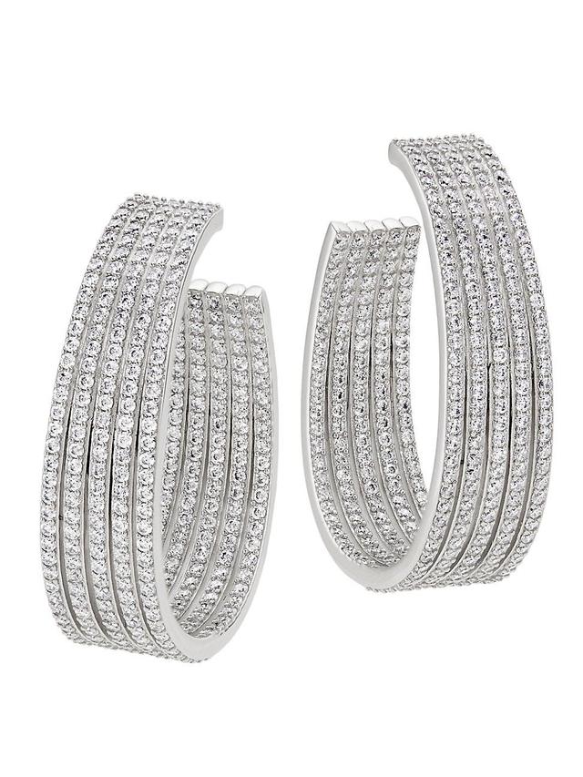 Womens Feliz Rhodium-Plated & Cubic Zirconia Multi-Row Hoop Earrings Product Image