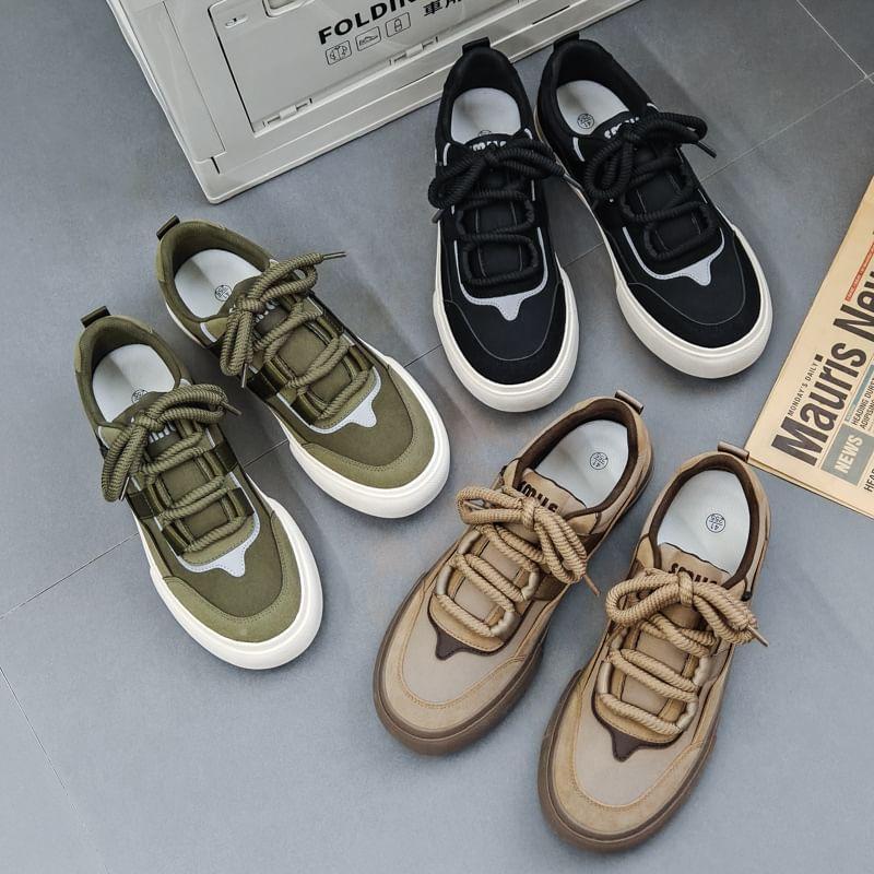 Color Block Lace-Up Sneakers Product Image