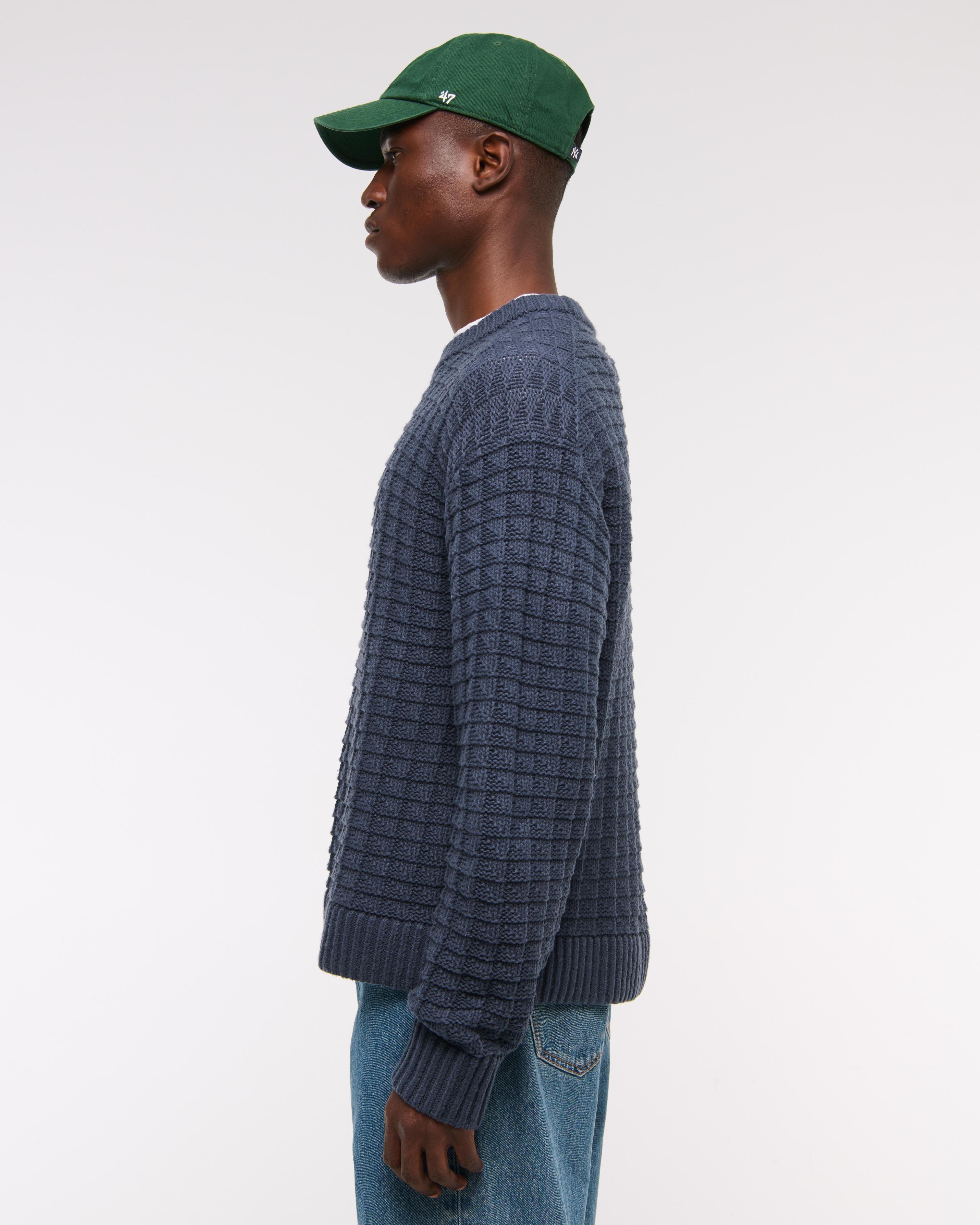 Oversized Checkered Stitch Crew Sweater Product Image