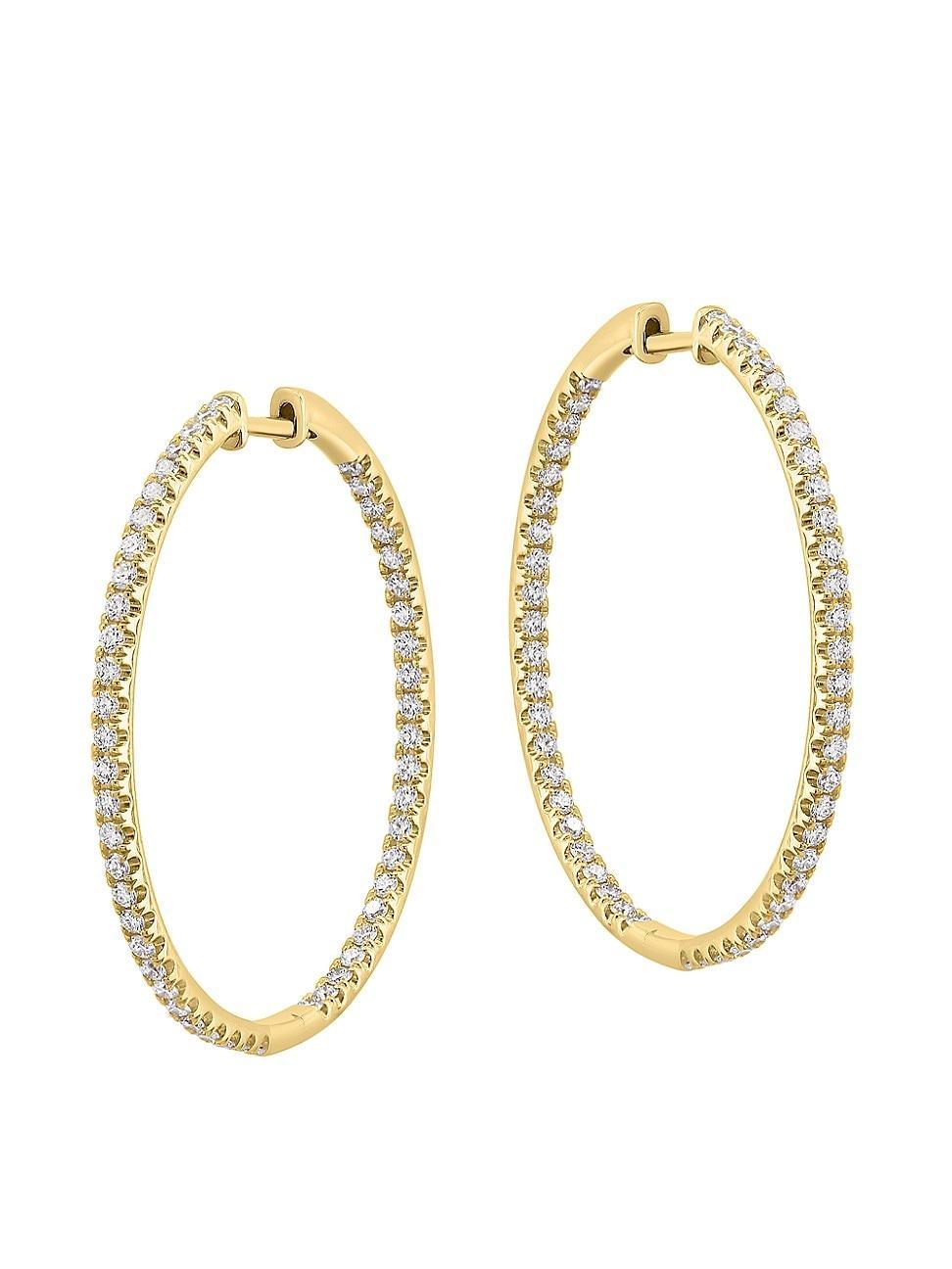 Womens 14K Yellow Gold & 1.5 TCW Diamond Inside-Out Hoop Earrings Product Image