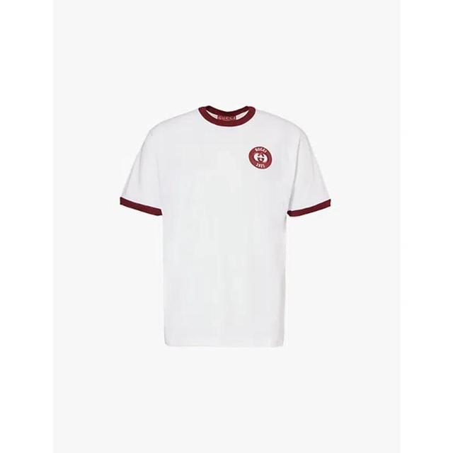 GUCCI Patch Cotton Jersey T-shirt In White/bordeaux Product Image