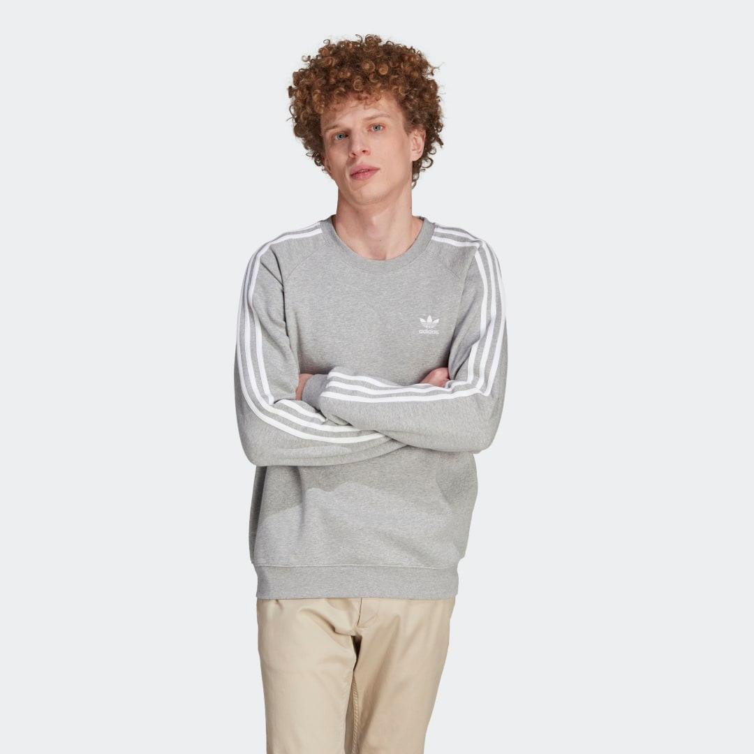 adidas Originals Adicolor Classics 3-Stripes Crew (Medium Grey Heather) Men's Clothing Product Image