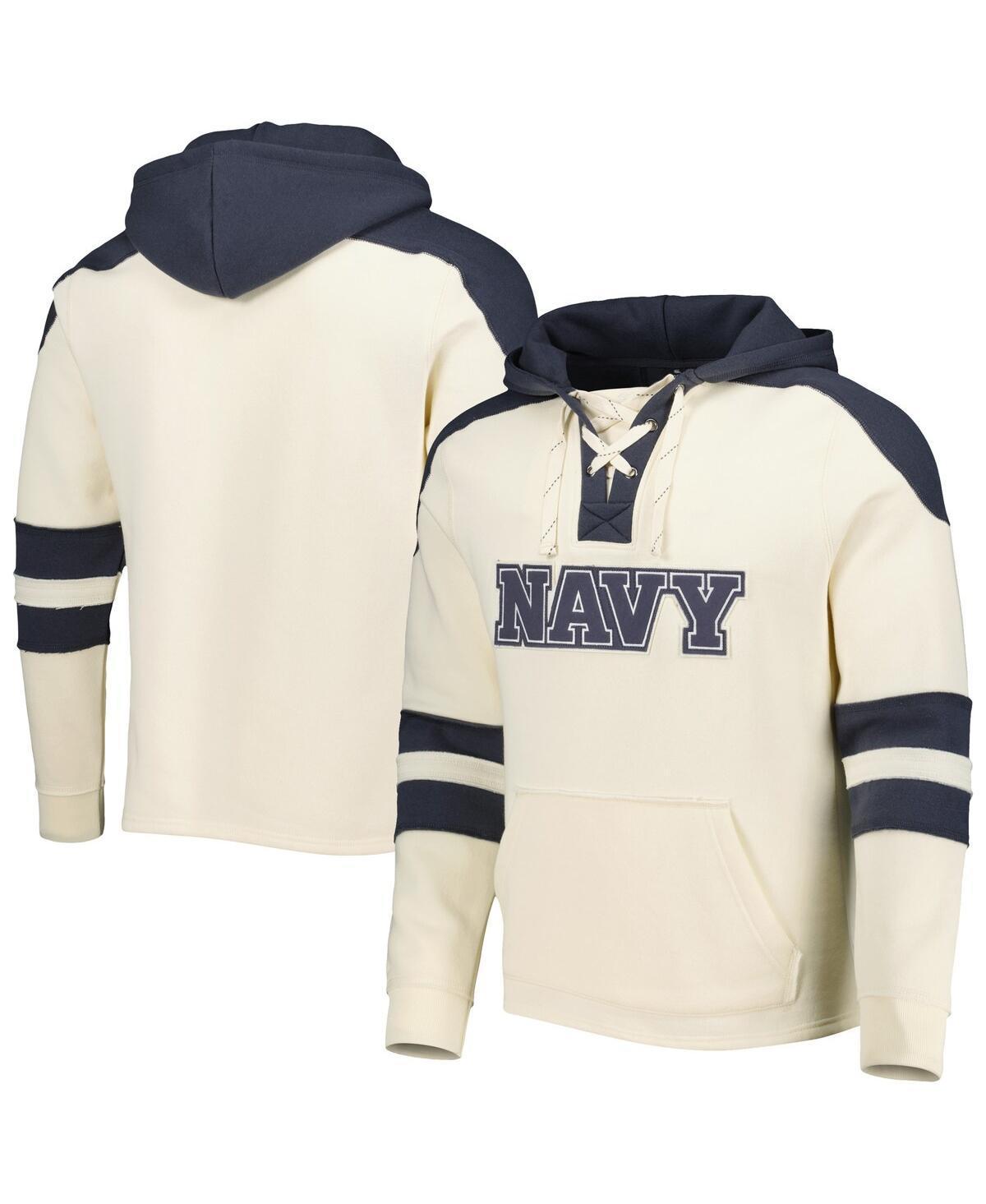 Mens Colosseum Cream Navy Midshipmen Lace-Up 4.0 Vintage-Like Pullover Hoodie Product Image