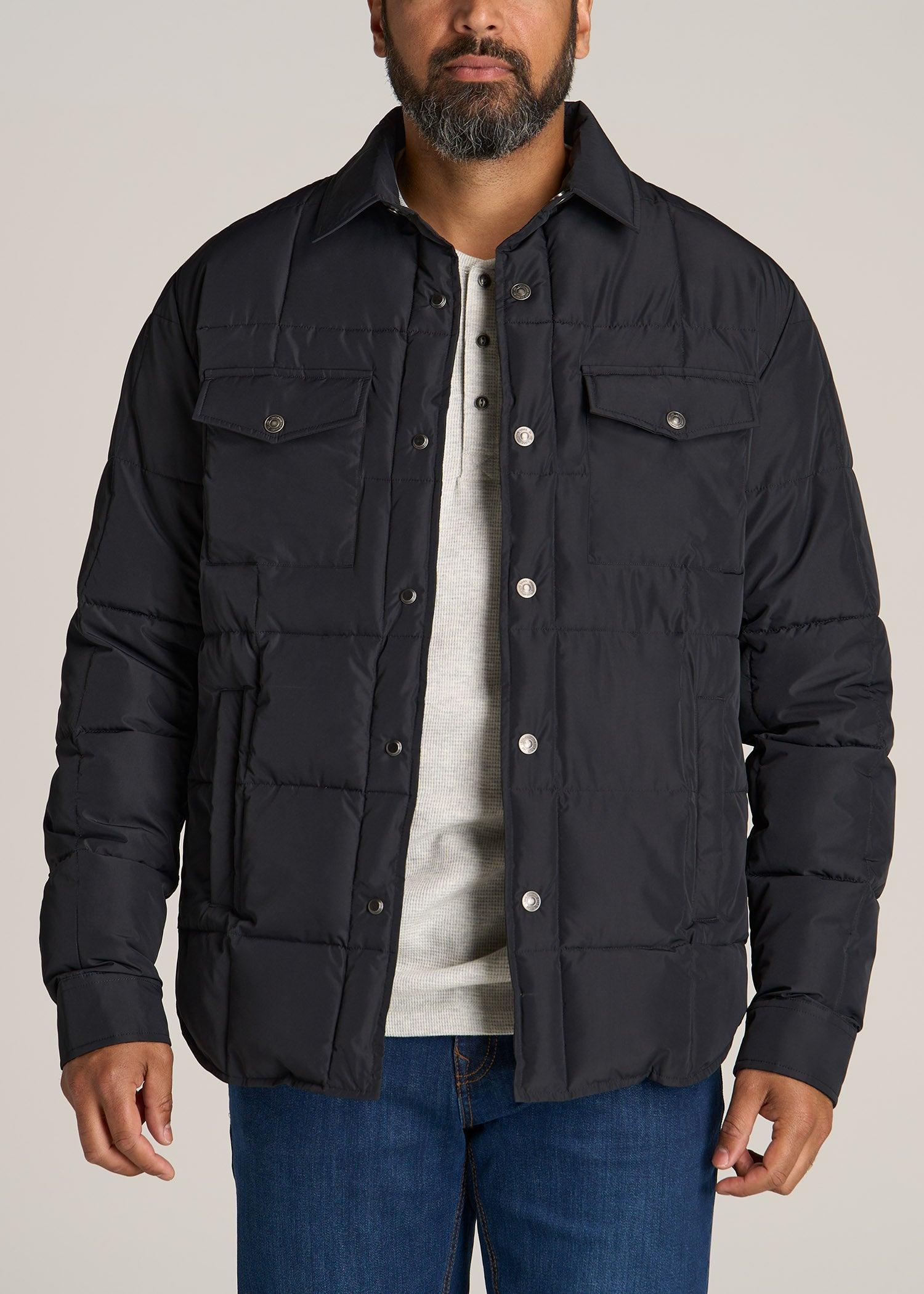 LJ&S Puffer Shirt Jacket for Tall Men in Black Product Image