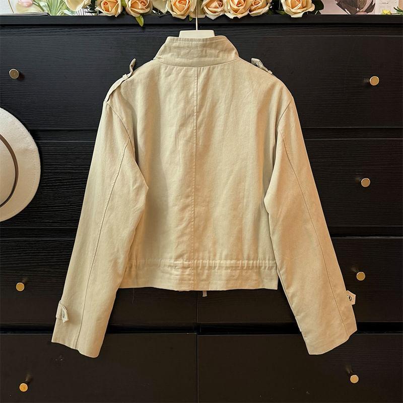 Drawstring-Waist Stand-Collar Full-Zip Jacket Product Image