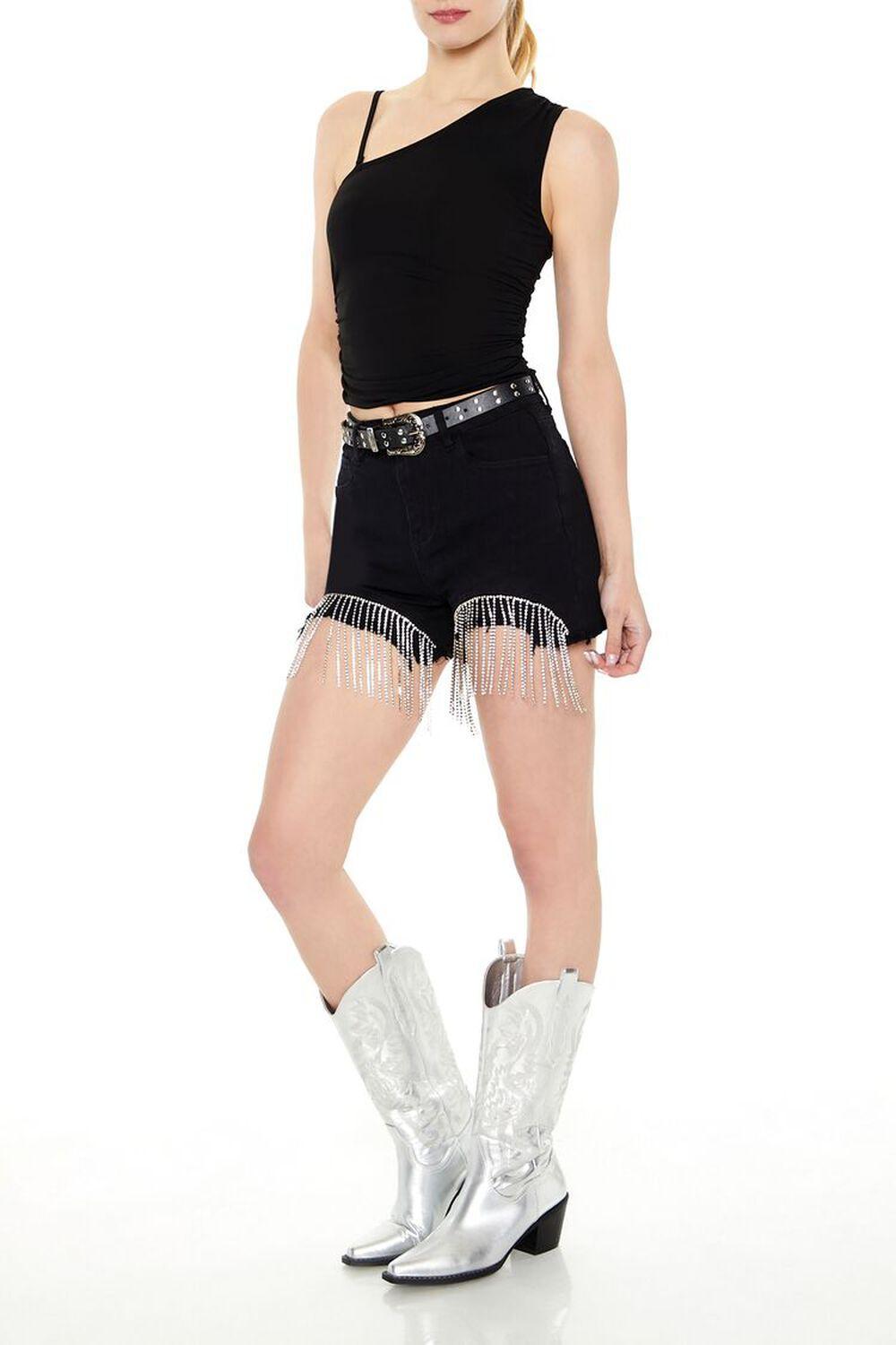 Rhinestone Fringe Denim Shorts | Forever 21 Product Image