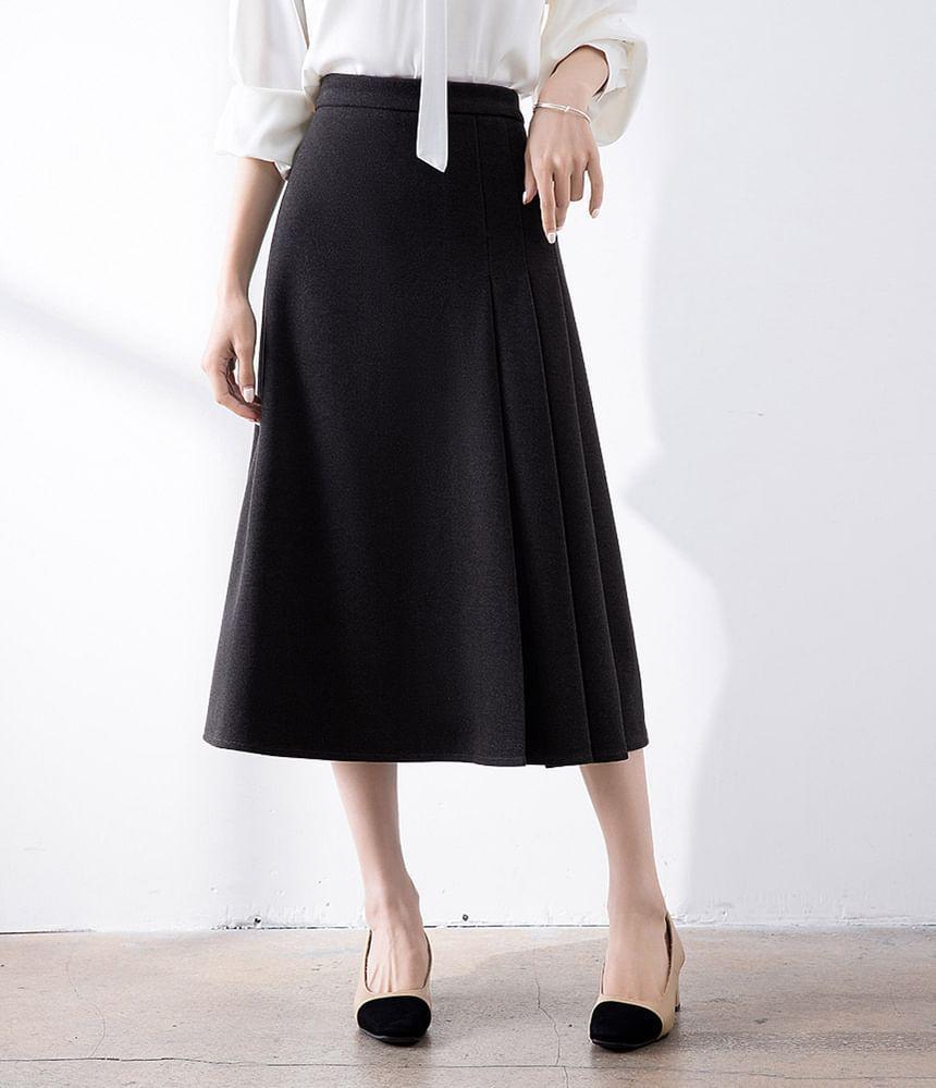 High Rise Plain Accordion Pleated Midi A-Line Skirt Product Image