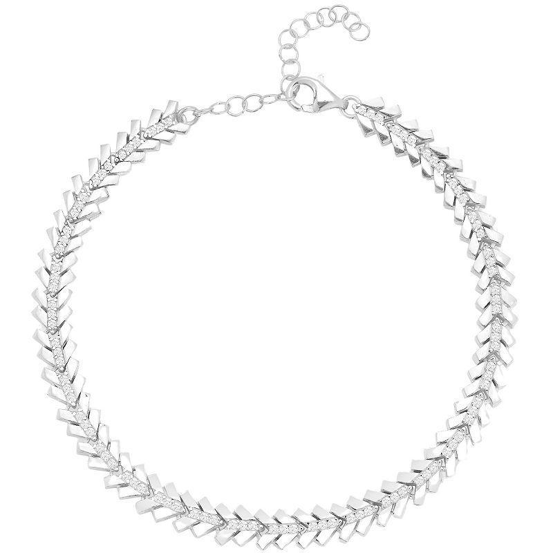 Sunkissed Sterling Cubic Zirconia Chevron Bracelet, Womens Silver Tone Product Image