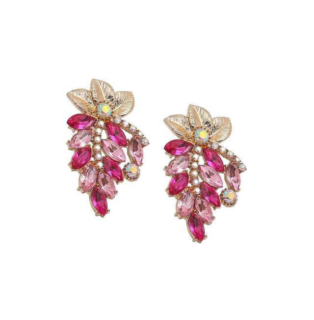 Sohi Womens Pink Embellished Foliage Drop Earrings Product Image