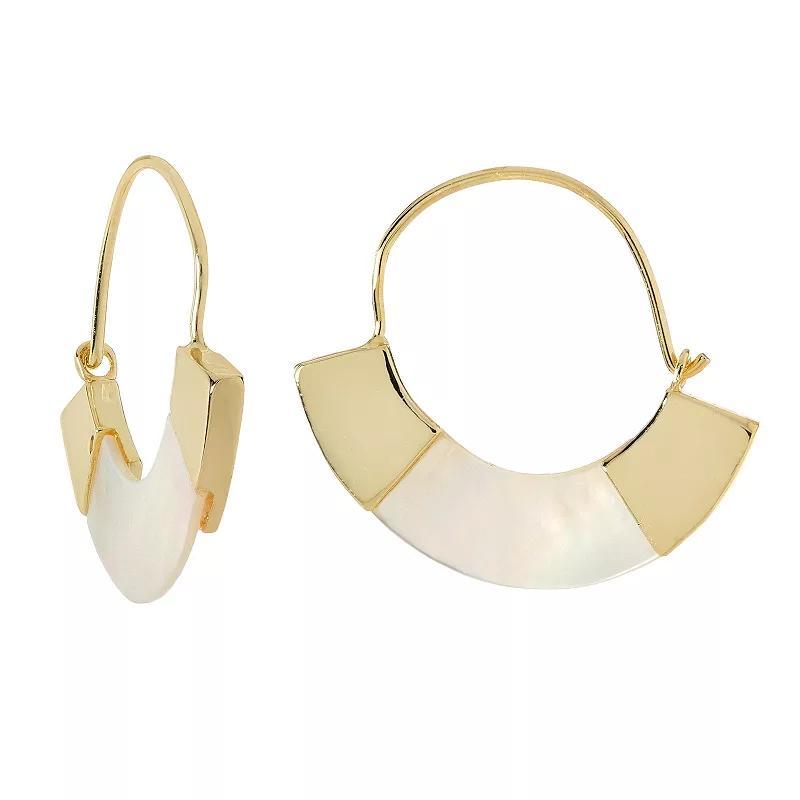 City Luxe Gold Tone Mother Of Pearl Wedge Hoop Earrings, Womens, Gold Tone Mop Product Image