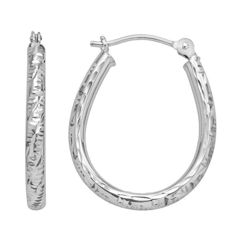 10k White Gold Textured U-Hoop Earrings, Womens Product Image