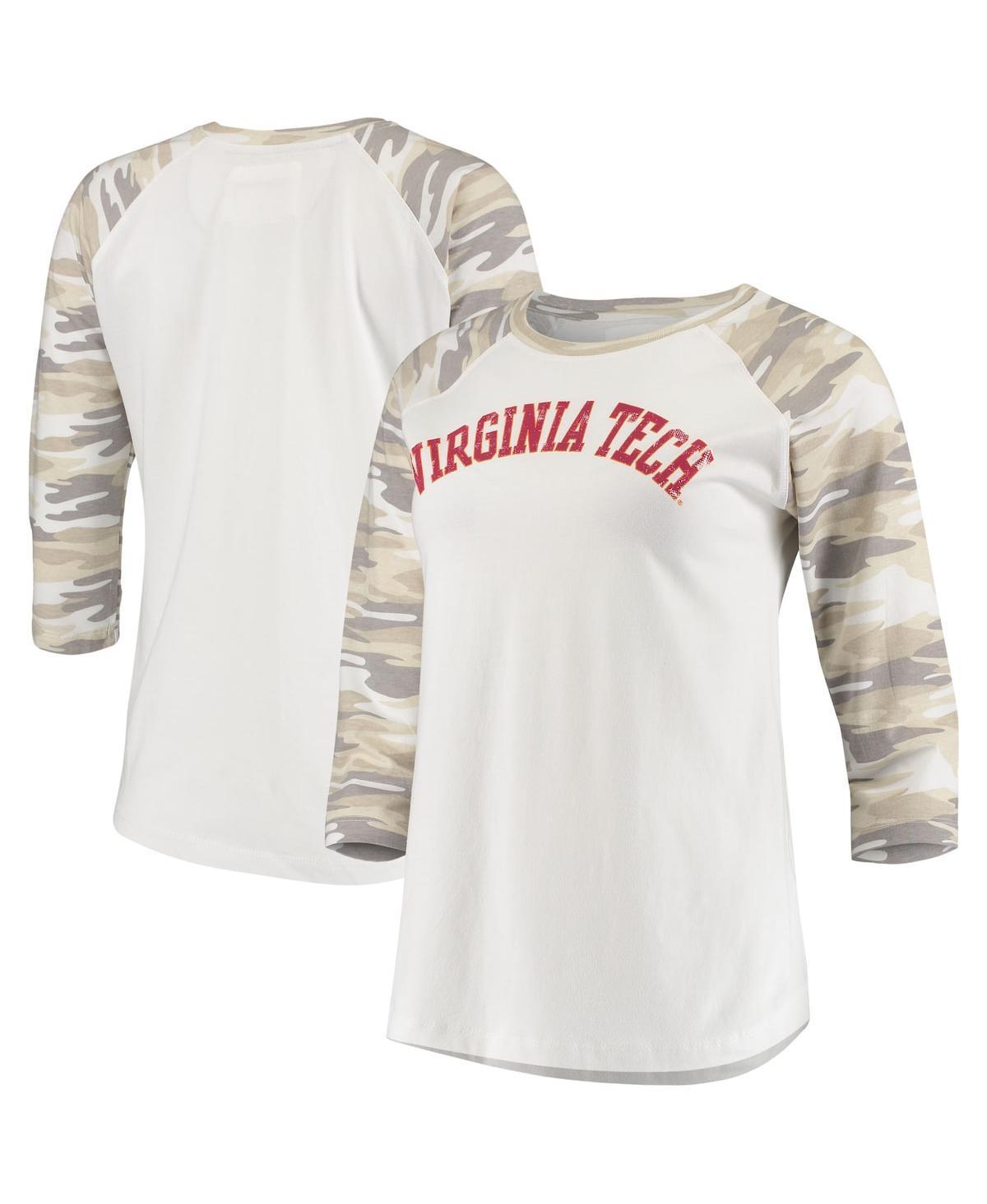 Womens White and Camo Virginia Tech Hokies Boyfriend Baseball Raglan 3/4 Sleeve T-shirt - White Product Image