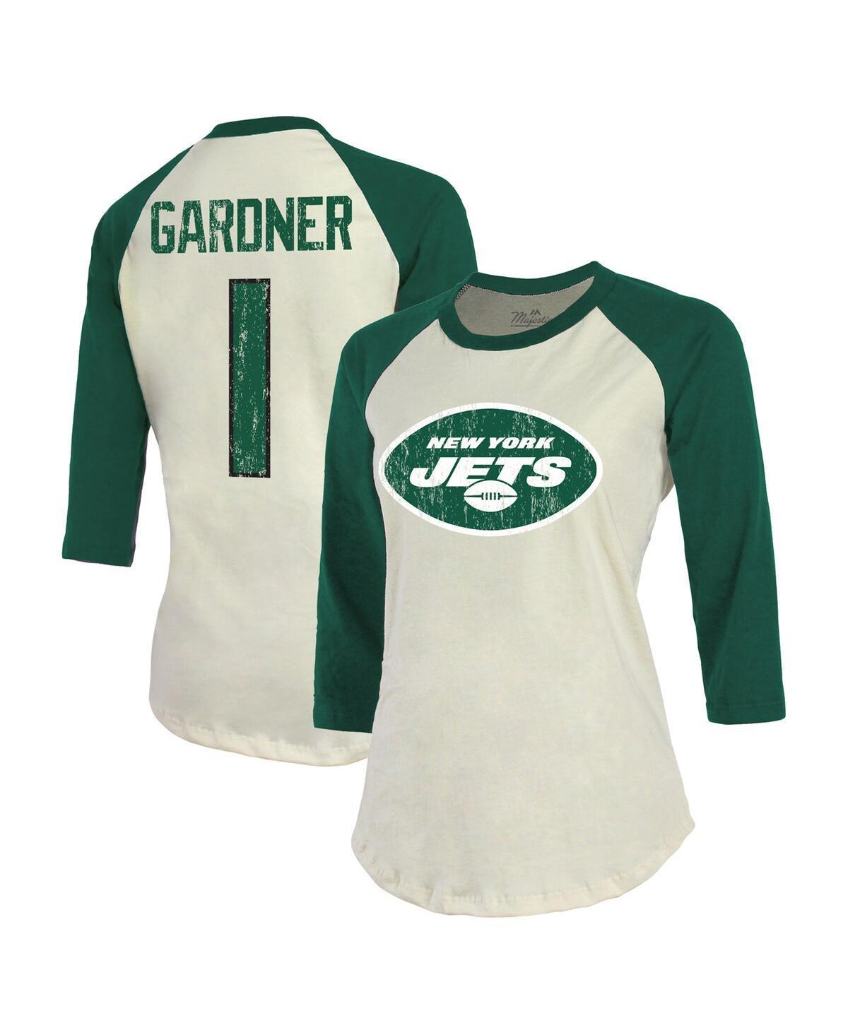 Womens Majestic Threads Ahmad Sauce Gardner Cream New York Jets Player Name and Number Raglan 3/4-Sleeve T-shirt - Cream Product Image