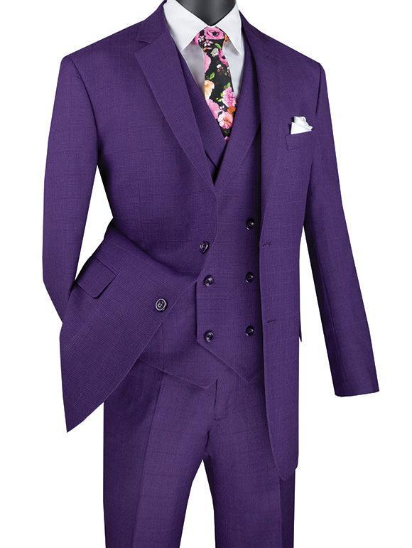 Venetian Collection - Purple Regular Fit Glen Plaid 2 Button 3 Piece Suit Product Image