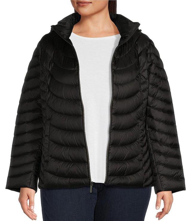 MICHAEL Michael Kors Plus Size Stand Collar Removable Hood Zip Front Puffer Jacket Product Image