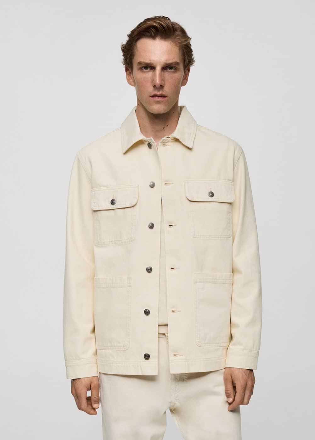 Mango Mens Pockets Detail Denim Overshirt Product Image