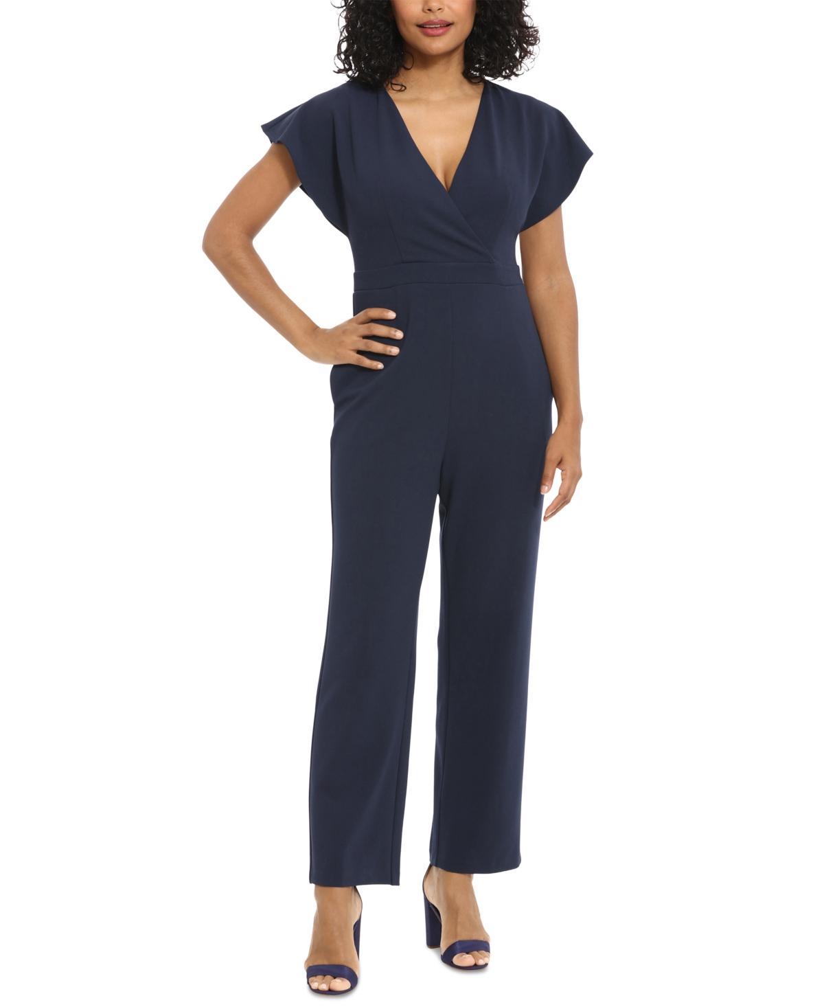 London Times Womens Batwing V-Neck Side-Pocket Jumpsuit Product Image