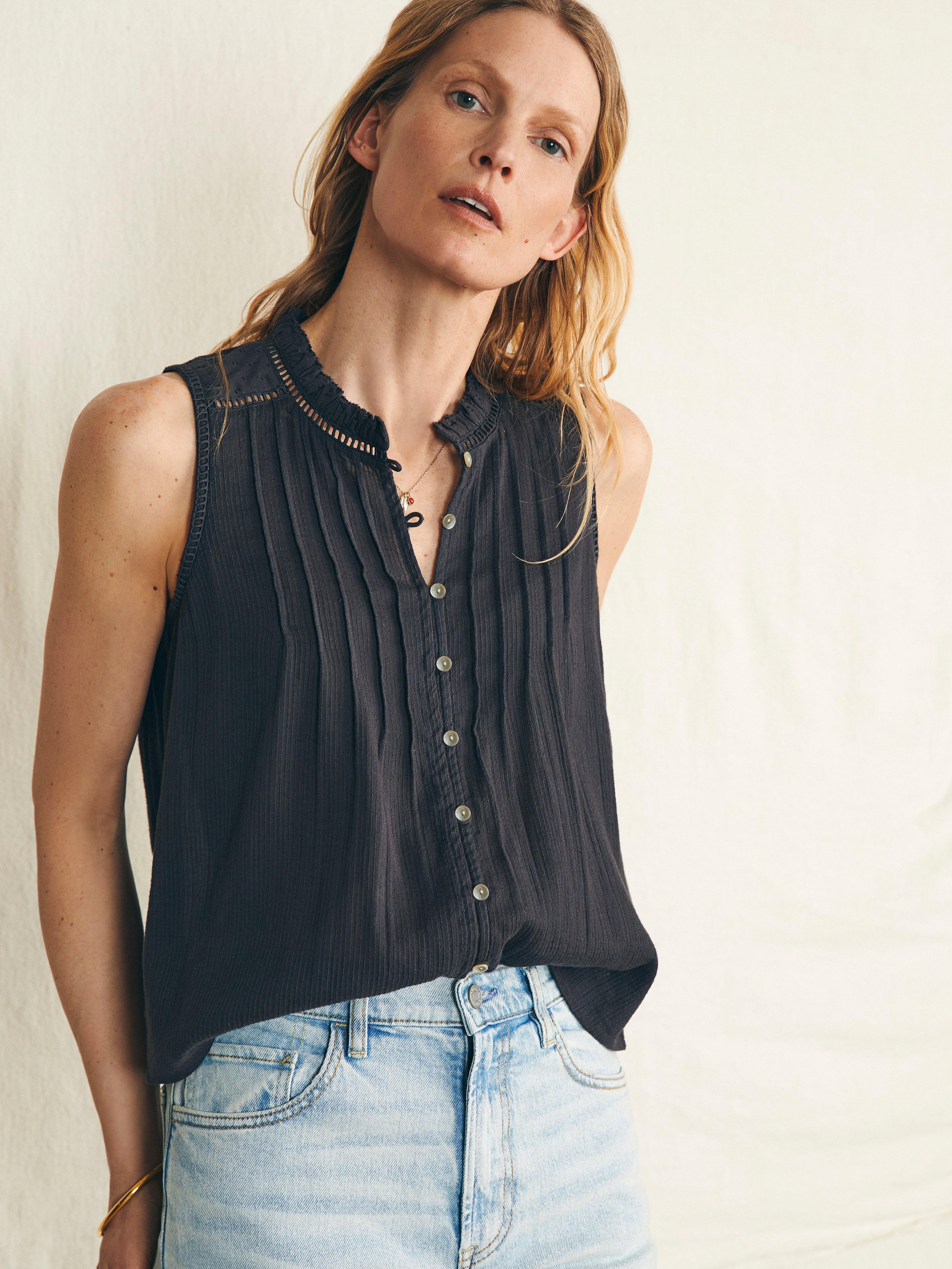 Willa Sleeveless Top - Washed Black Product Image