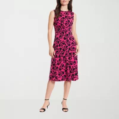 London Style Womens Sleeveless Floral Midi Fit + Flare Dress Product Image