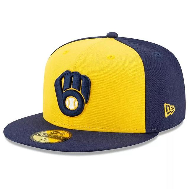 Mens New Era /Yellow Milwaukee Brewers Alternate Authentic Collection On-Field 59FIFTY Fitted Hat Blue Product Image