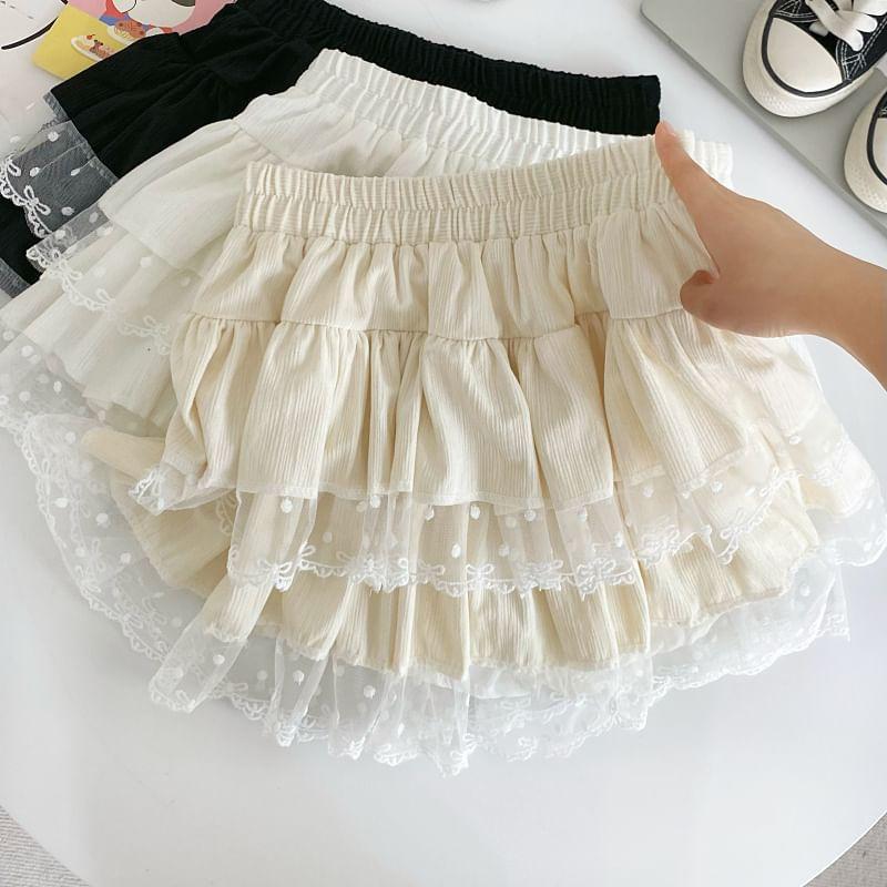 High Waist Ruffle Trim Mini A-Line Skirt Product Image