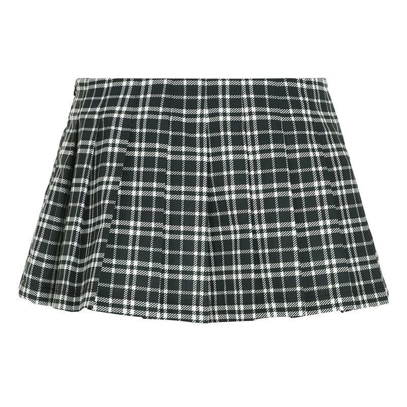 Low Waist Plaid Mini Pleated Skirt Product Image