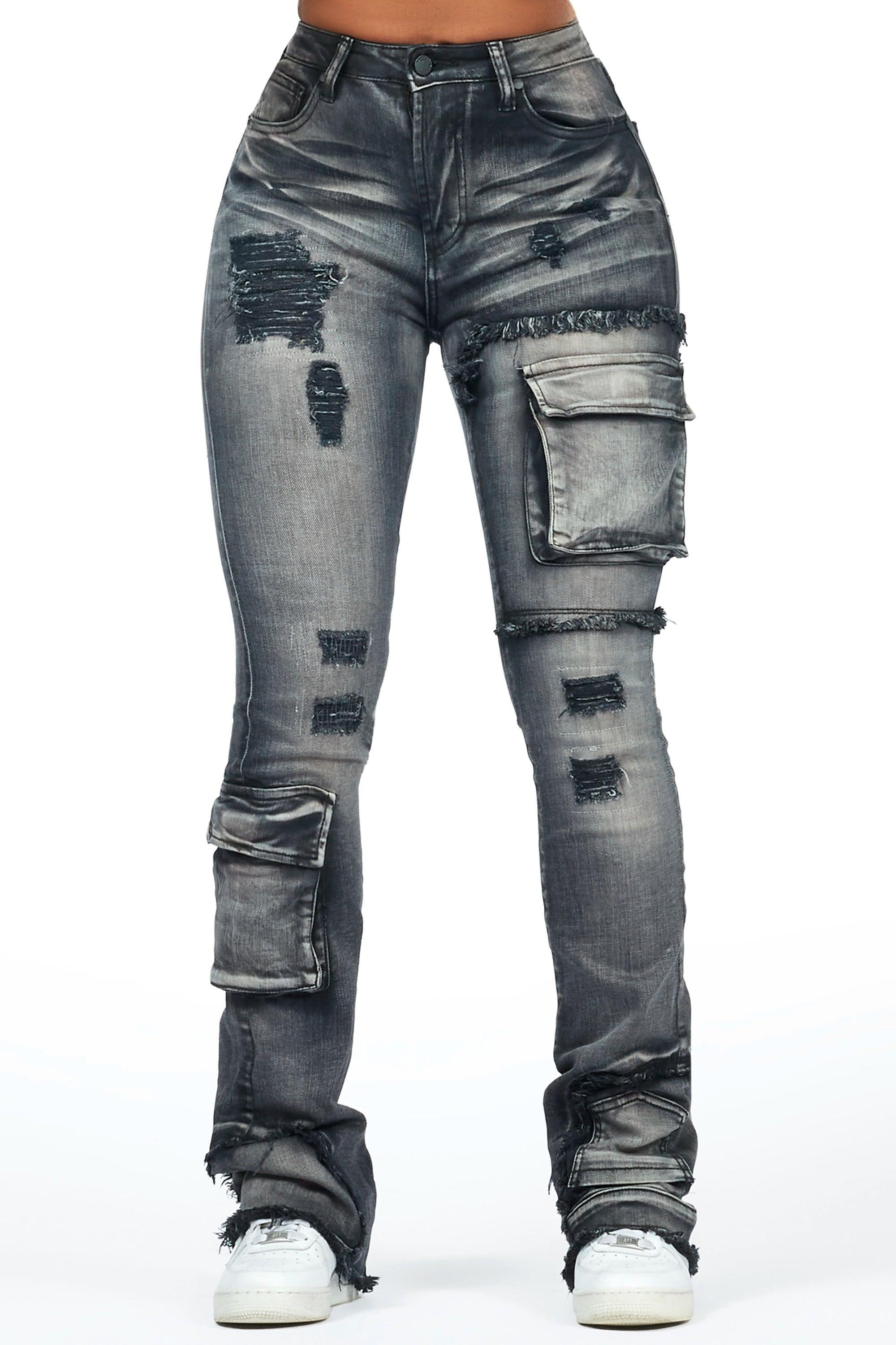 Kambry Black Stacked Flare Jean Female Product Image