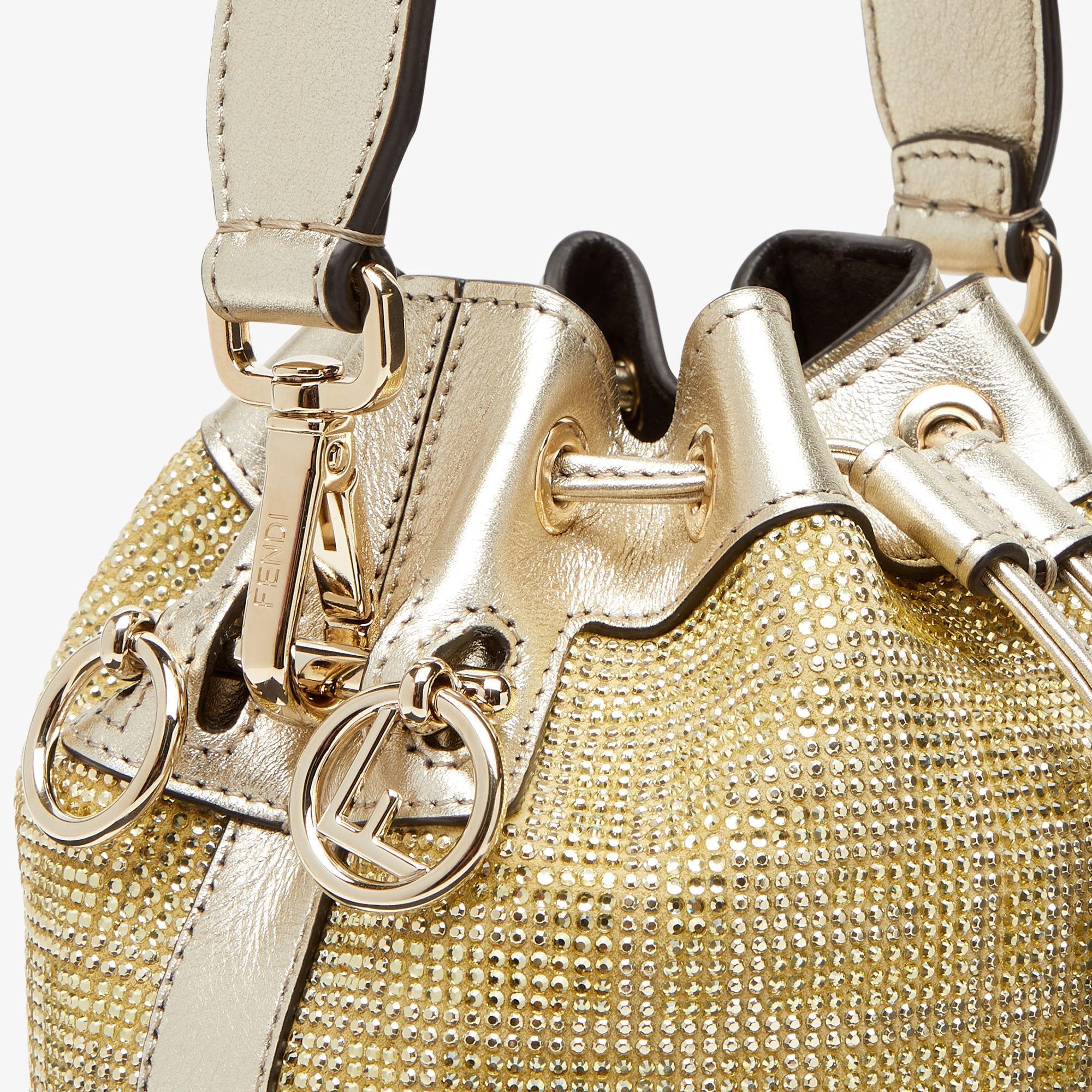 Mon TresorChampagne-colored suede mini-bag with FF in crystals and studs Product Image