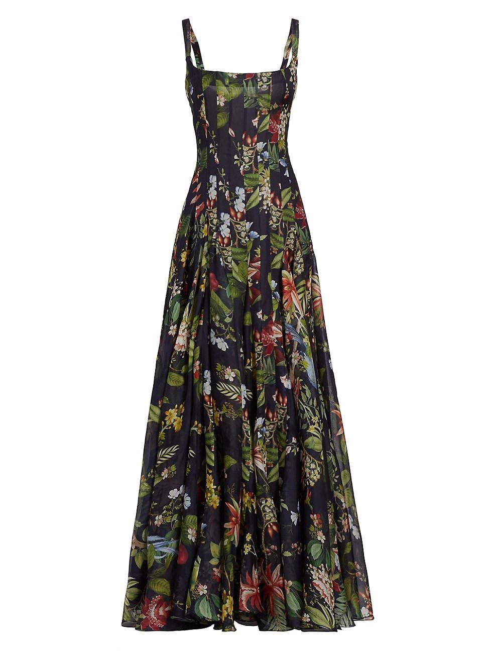 Womens Floral & Fauna Gazar Silk Gown Product Image