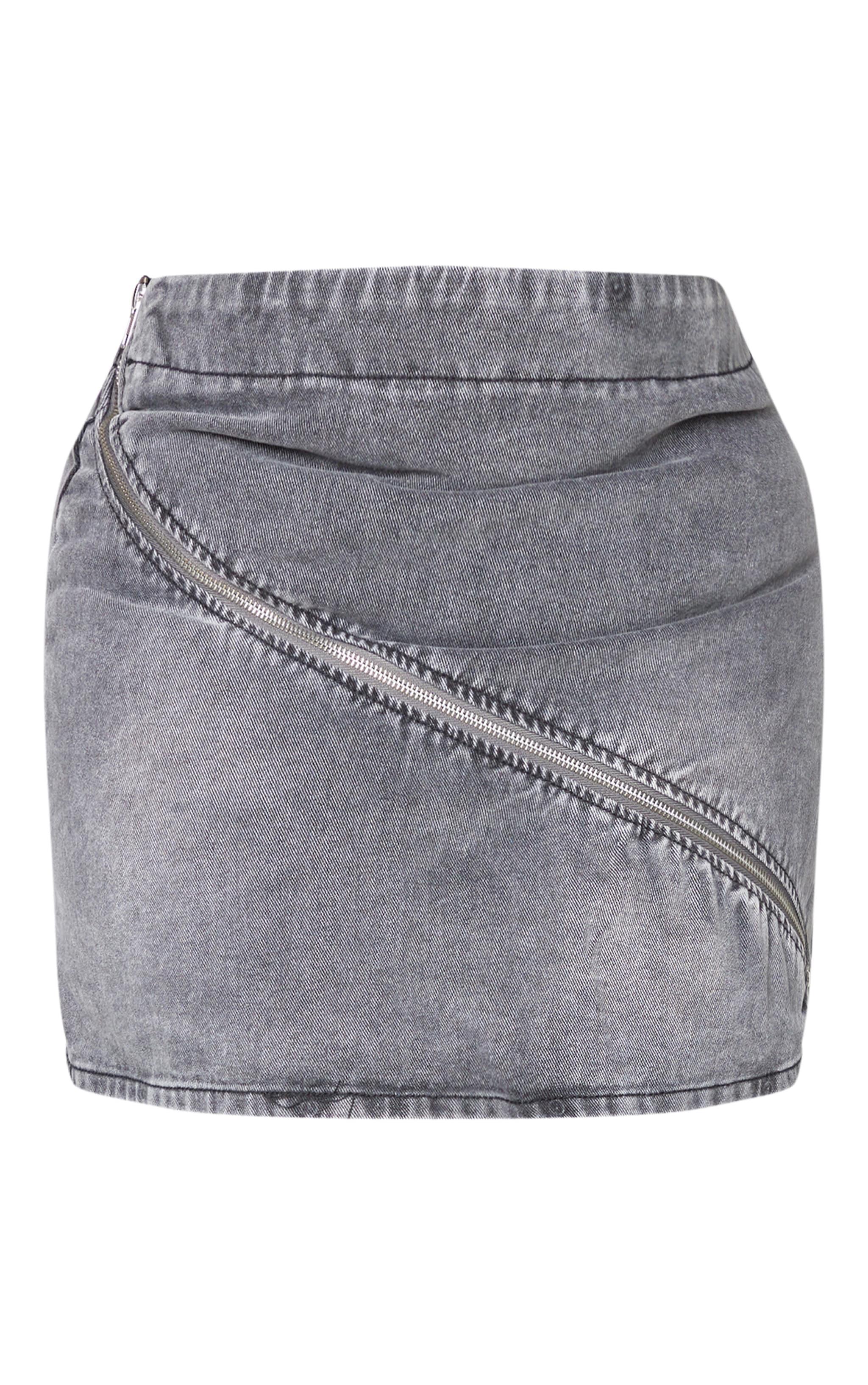 Plus Grey Washed Zip Detail Denim Skirt Product Image