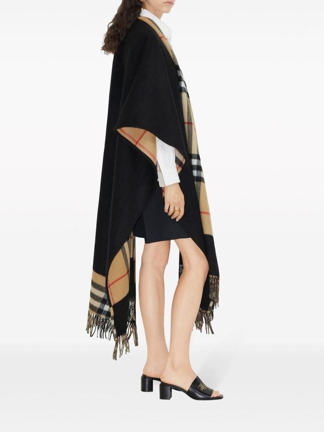 Vintage Check Pattern wool-cashmere cape Product Image