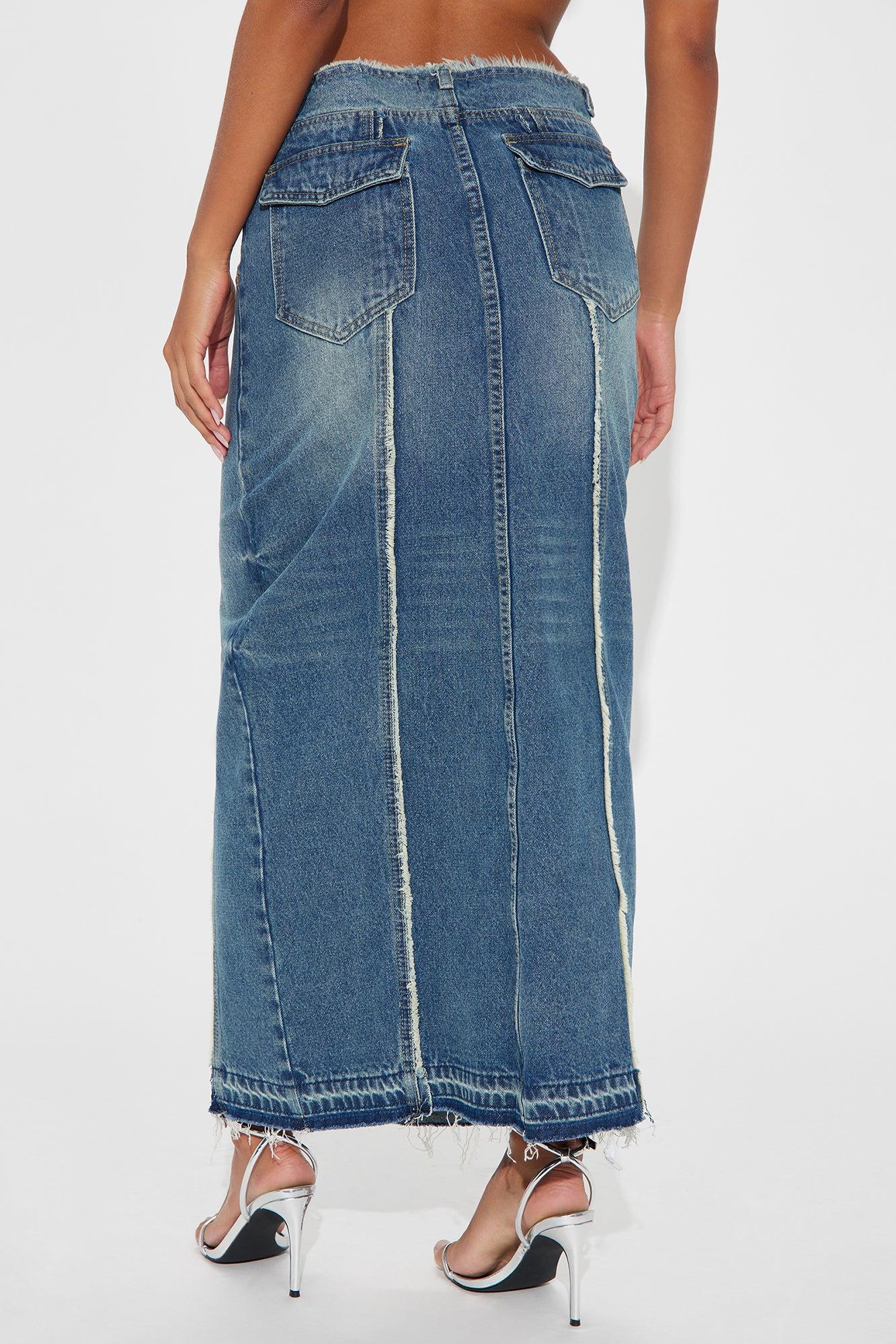 So Divine Tinted Denim Maxi Skirt - Dark Wash Product Image