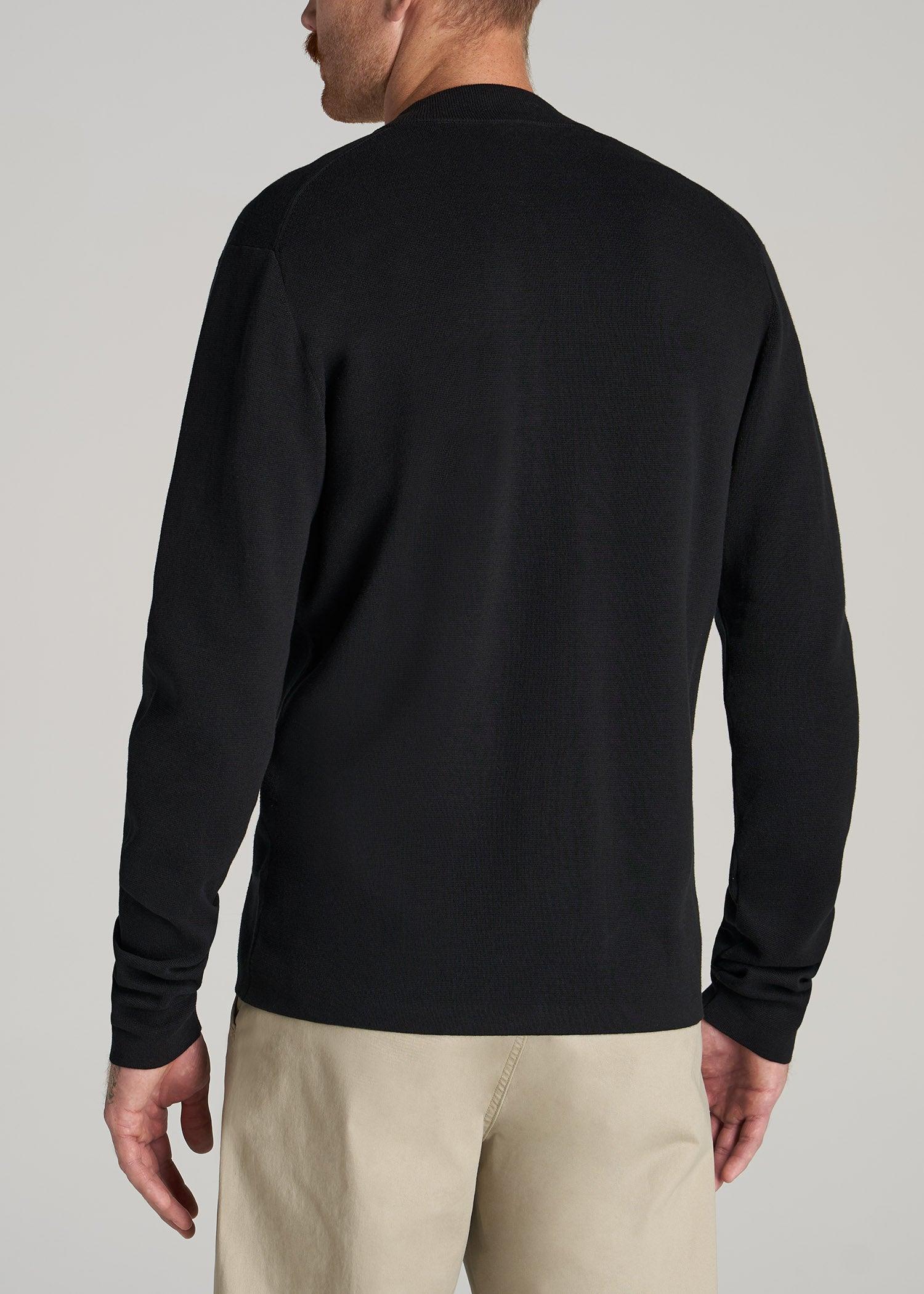 Full-Zip Baseball Collar Sweater for Tall Men in Black Male Product Image