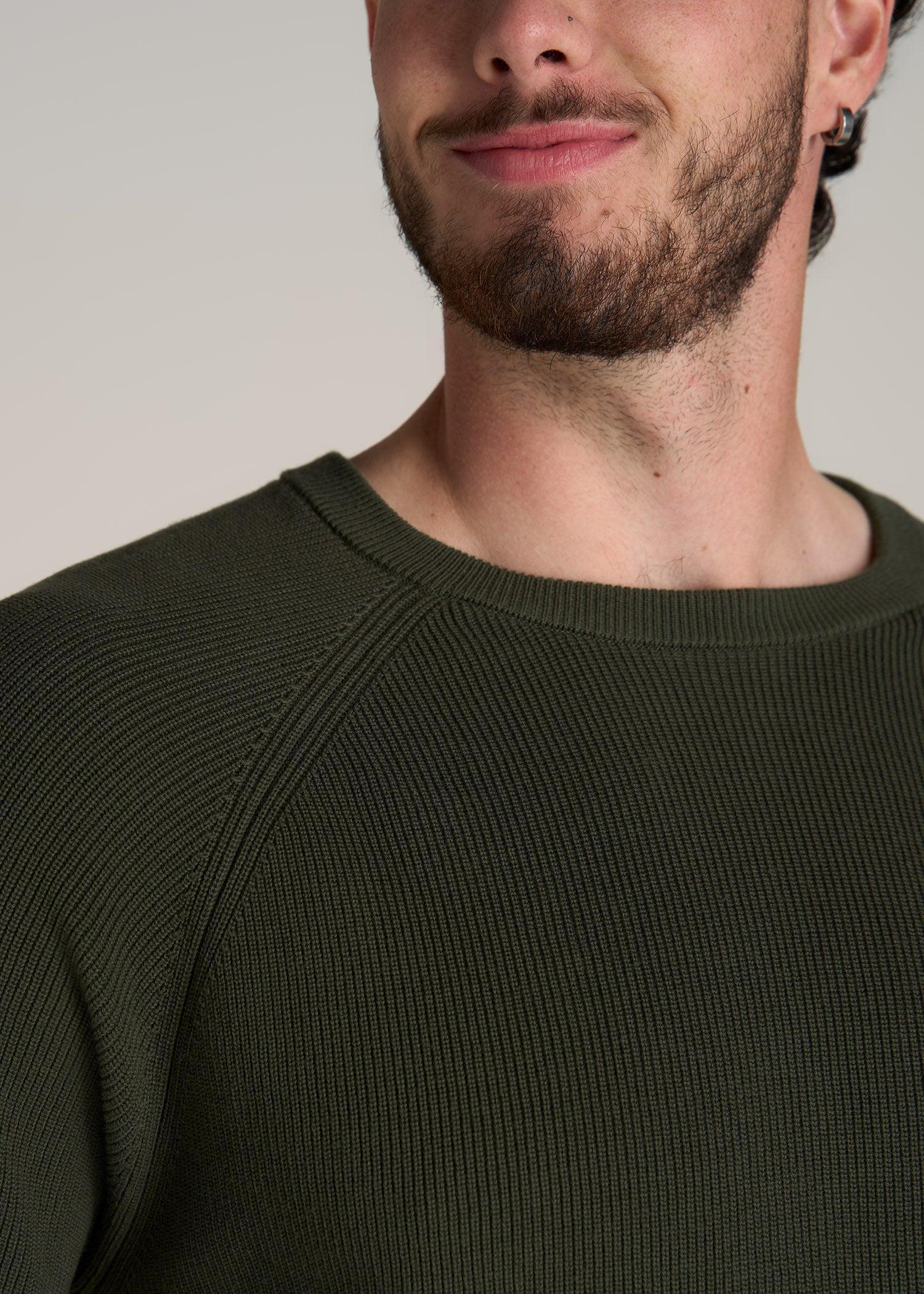 Textured Heavy Knit Sweater for Tall Men in Dark Olive Green Product Image