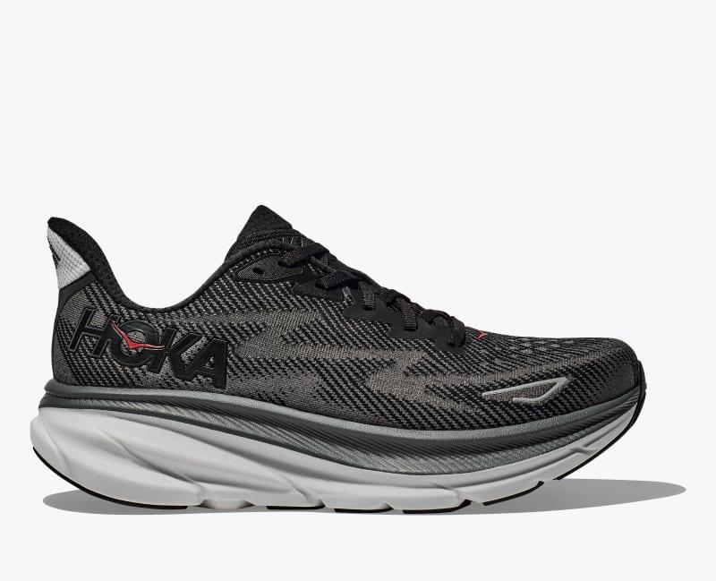 HOKA Mens Clifton 9 Shoes in Black/White, Size 9.5 W Product Image