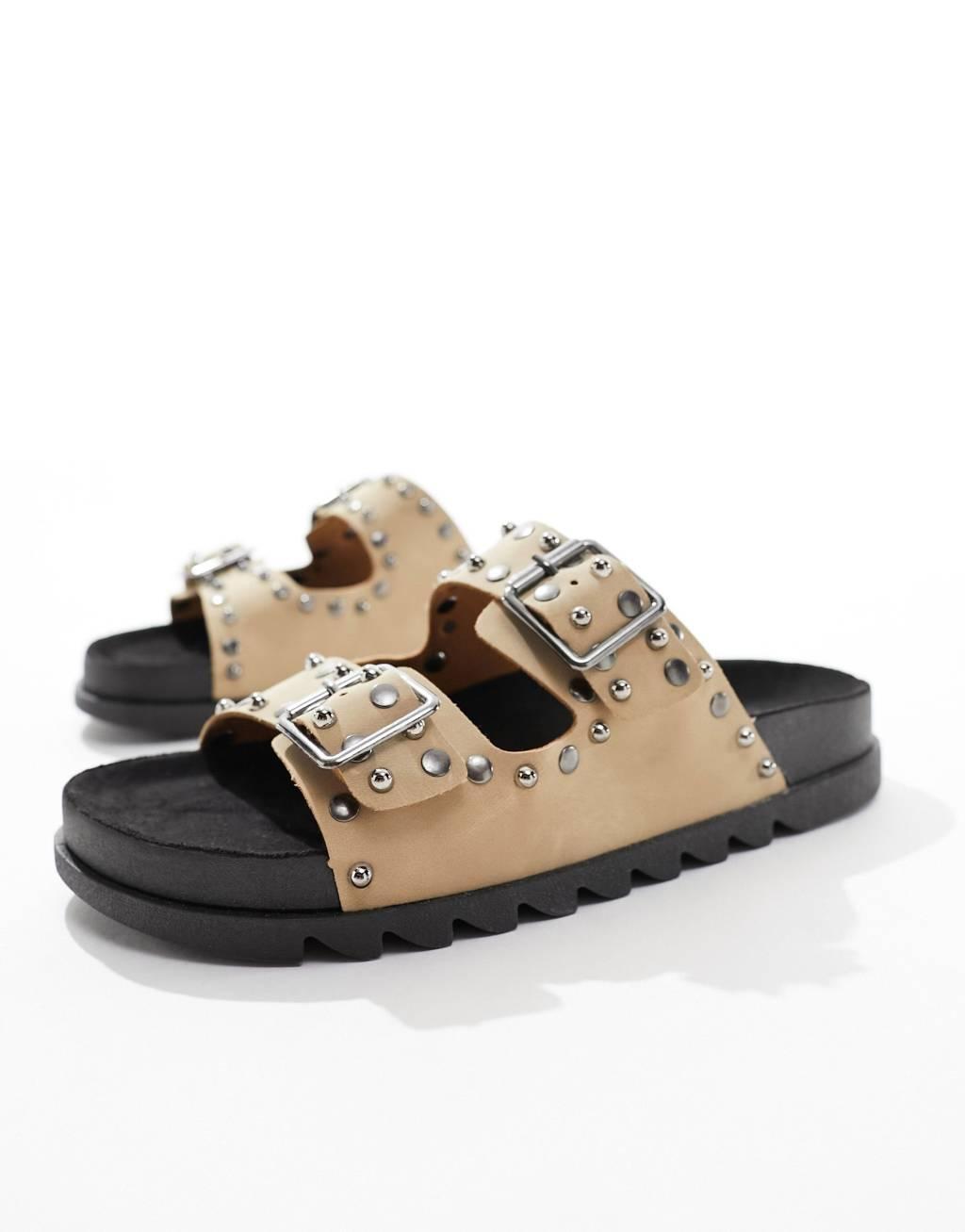 ASOS DESIGN Wide Fit Fantasy studded flat sandal Product Image