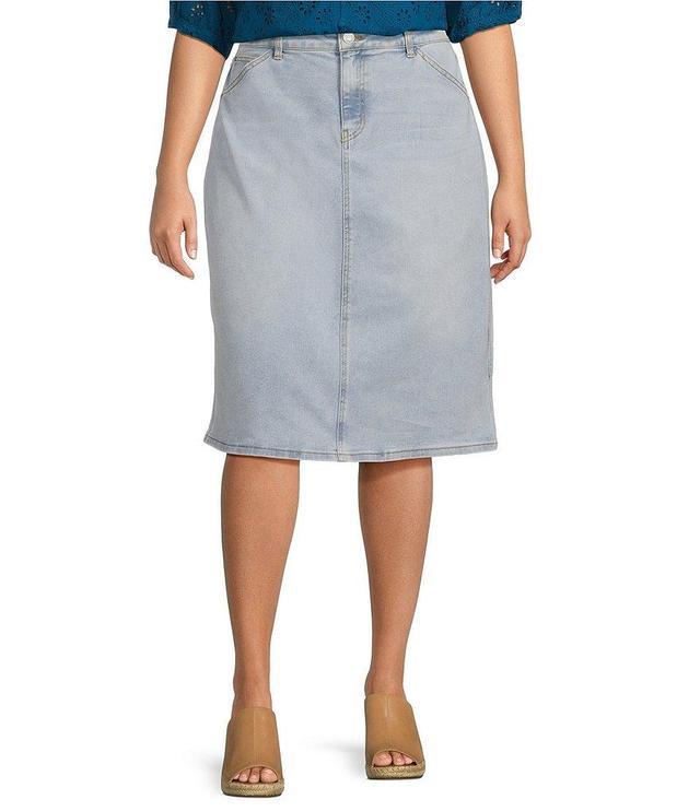 Nurture by Westbound Plus Size Five Pocket Back Slit Demin Knee Length Skirt Product Image