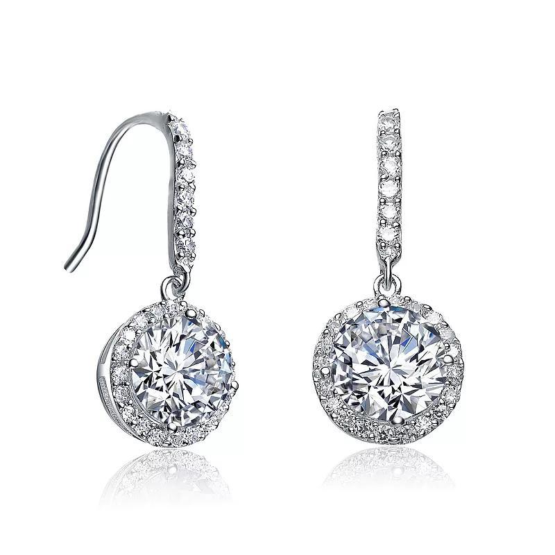 Sterling Silver Cubic Zirconia Round Drop Euro Earrings, Womens Product Image