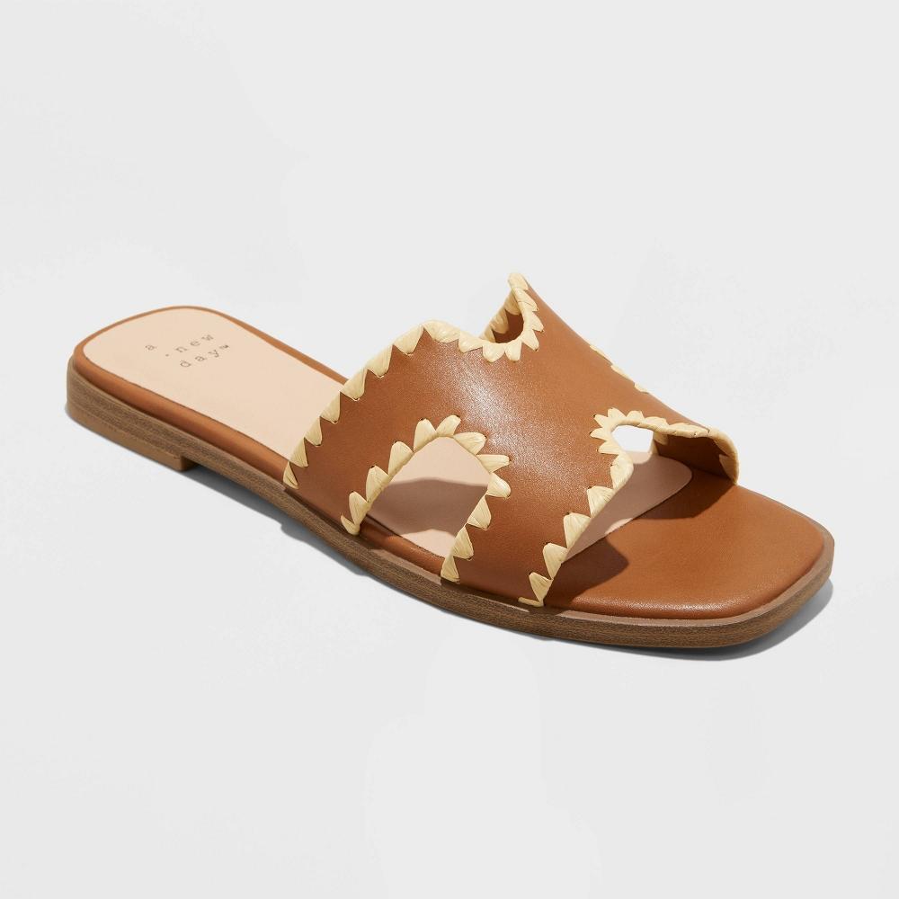 Womens Helena Whipstitch Slide Sandals - A New Day Tan 5 Product Image