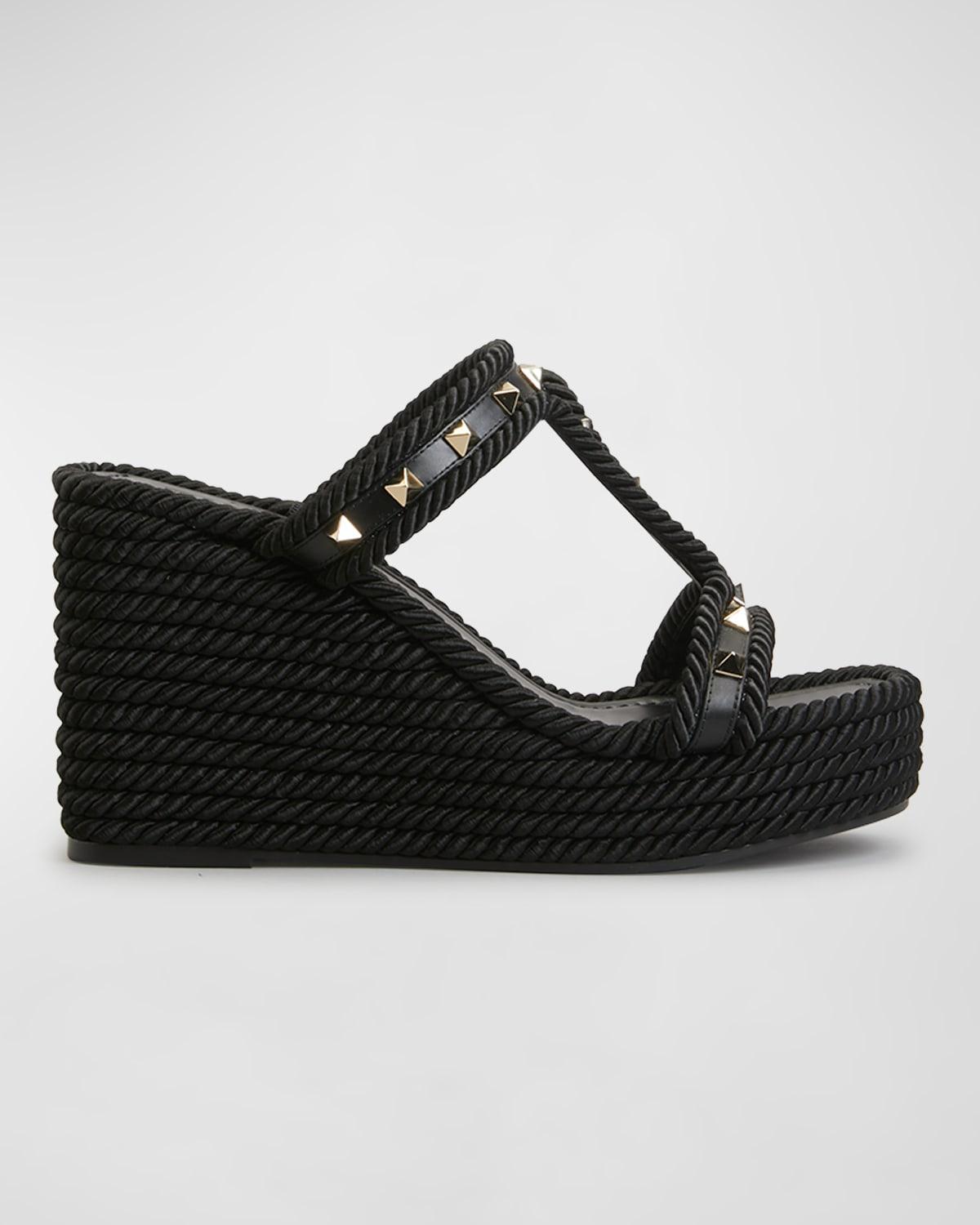 Rockstud Rope Wedge Espadrille Sandals In Black Product Image