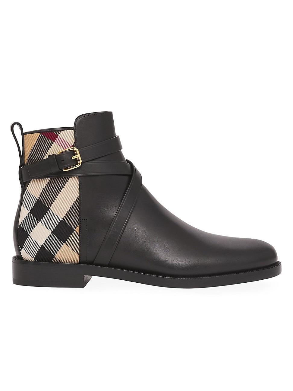 Womens Pryle House Check & Leather Ankle Boots Product Image