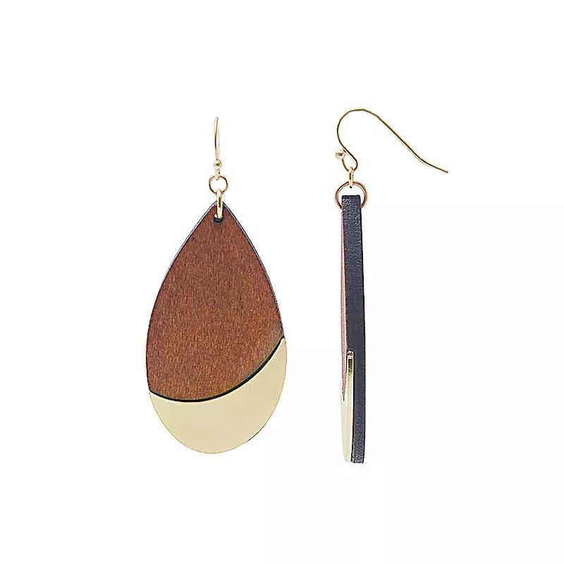 Sonoma Goods For Life Gold Tone Embellished Wood Teardrop Drop Earrings, Womens Product Image