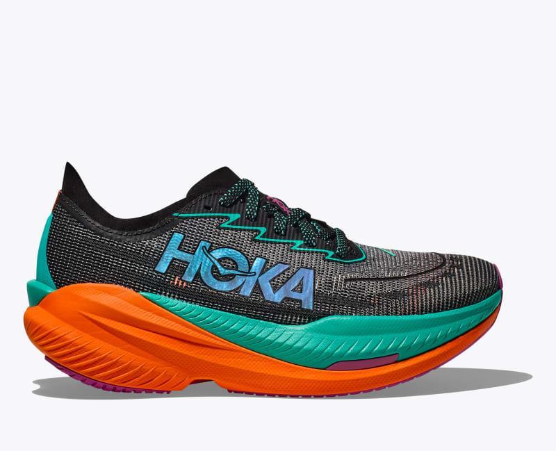 HOKA Womens Mach X 2 Shoes in Black/Electric Aqua, Size 10 W Product Image