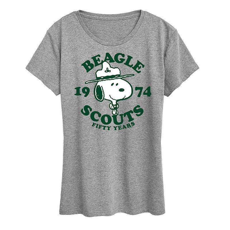 Womens Peanuts Snoopy Beagle Scout 50 Years Graphic Tee Grey Gray Product Image