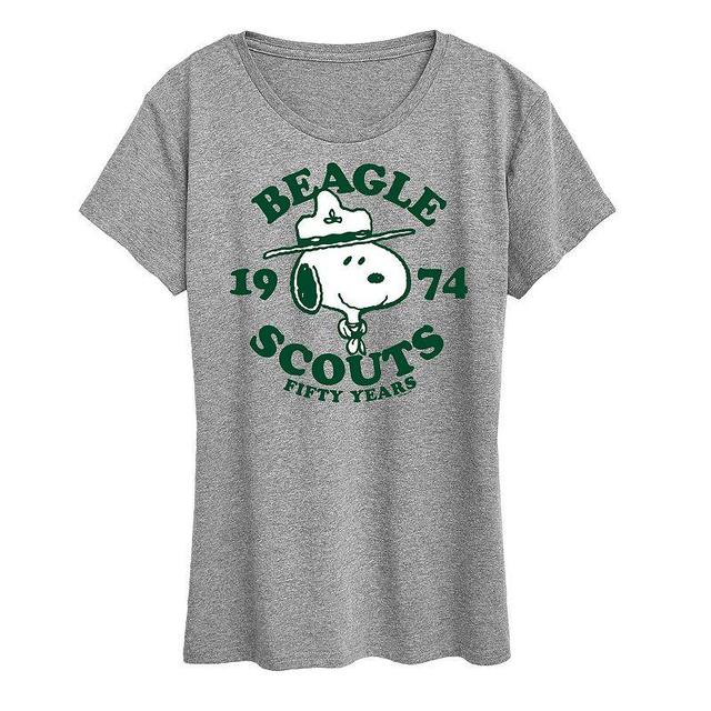 Womens Peanuts Snoopy Beagle Scout 50 Years Graphic Tee Grey Gray Product Image