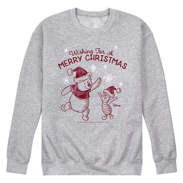 Disneys Winnie The Pooh Mens Merry Christmas Fleece Sweatshirt Grey Gray Product Image