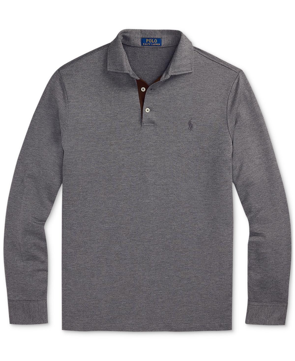 POLO RALPH LAUREN Men's Custom Slim Fit Herringbone Polo Shirt In Grey Product Image