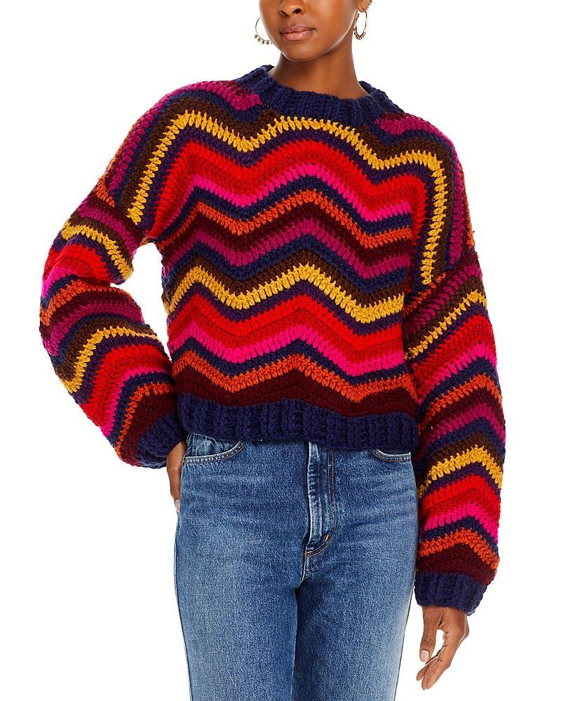 Womens Colorful Waves Crochet Sweater Product Image