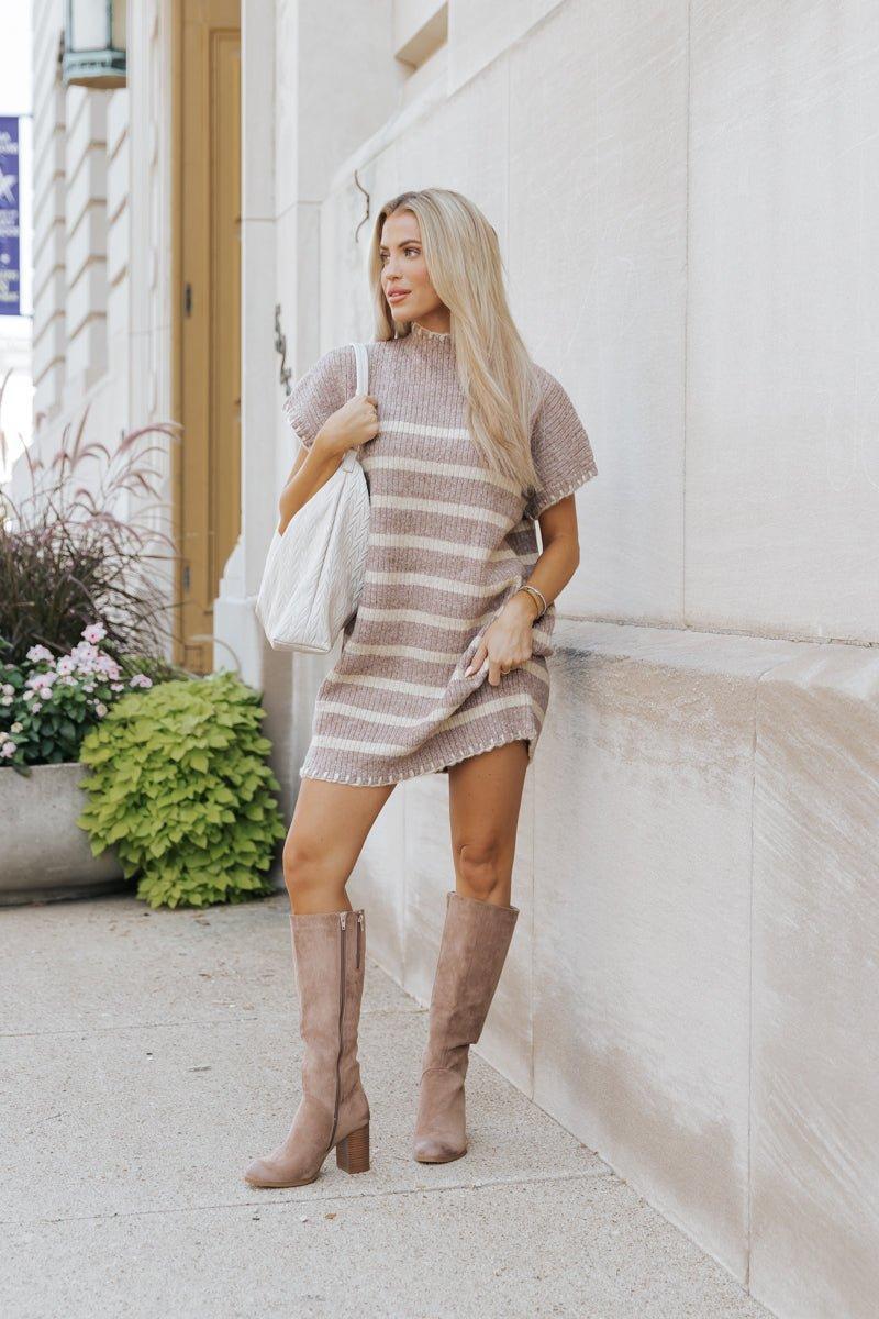 Mocha Striped Sweater Dress Product Image